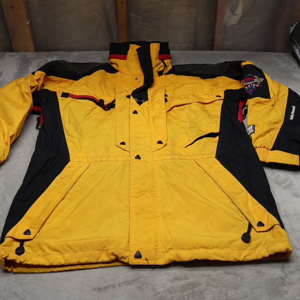Helly Hansen Guide Jacket Men Medium‎ Yellow Full Zip Insulated Rain Wind VTG
